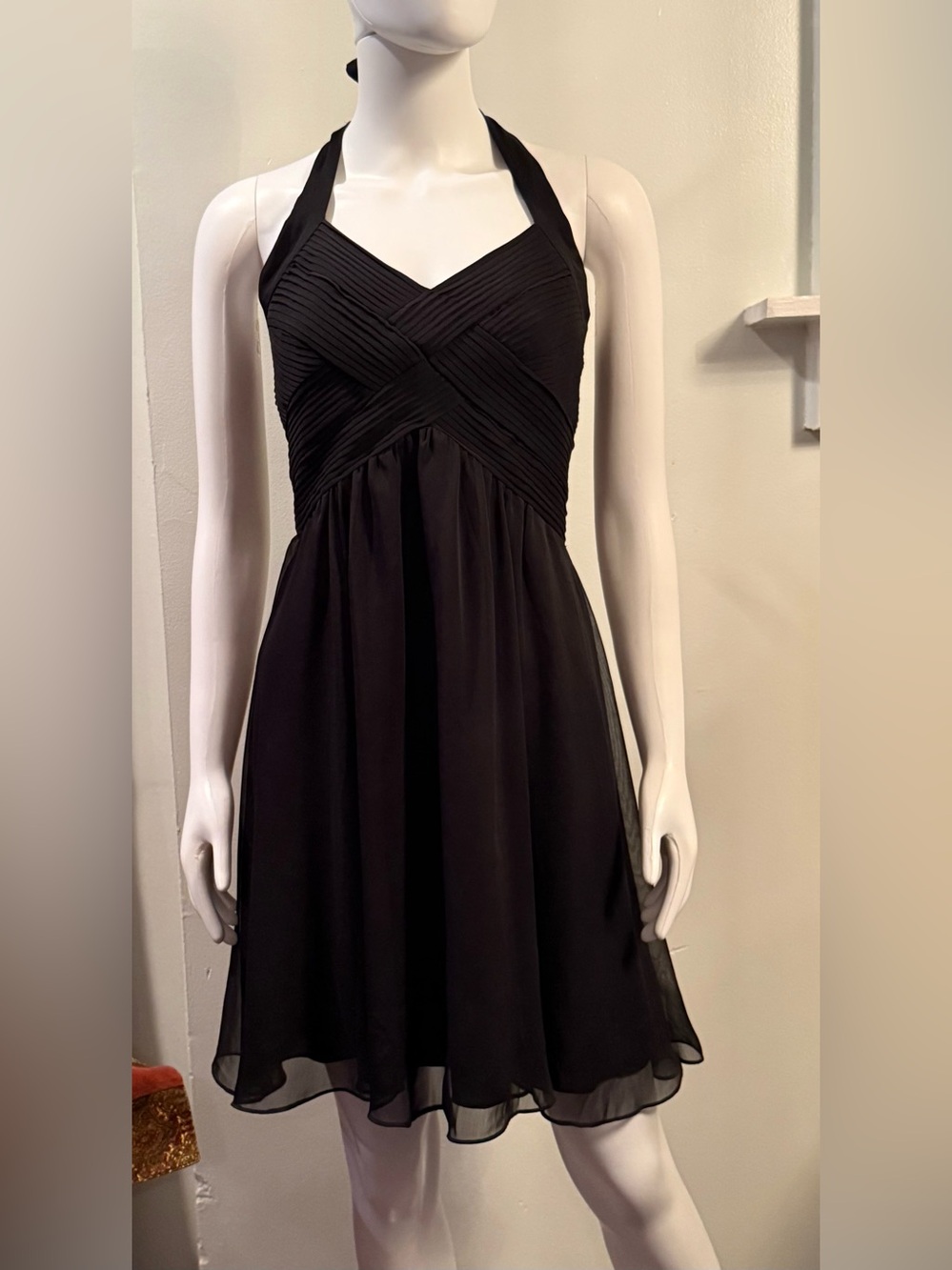 The Limited Black One-Shoulder Halter Pleated Bodice Dress